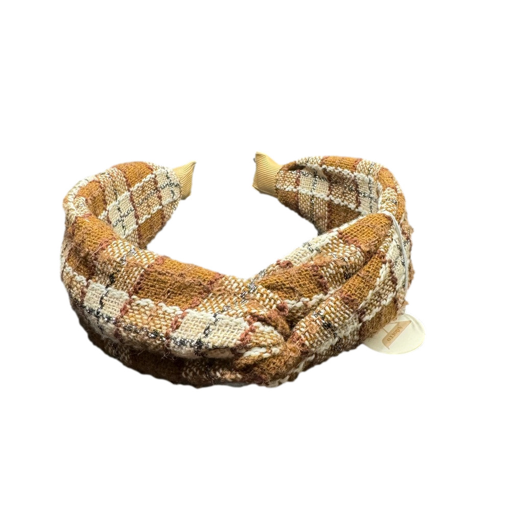 Fall Knit Plaid Twist Headband - Light Brown - Picture 1 of 5